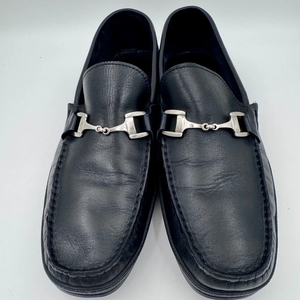 Sandrino by Sandro‎ Moscoloni Italian Leather Men's 11.5 Silver Horsebit Loafers